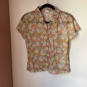 Vintage-inspired Sheer Floral Button-Down Shirt
